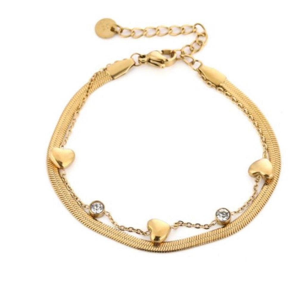 Plate & Cute Heart Bracelet Gold