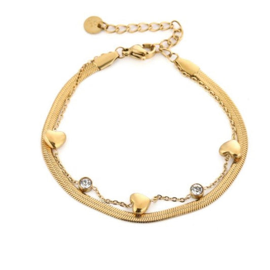 Plate & Cute Heart Bracelet Gold
