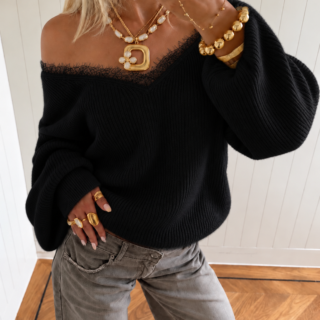 Bella Lace Sweater Black