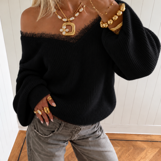 Bella Lace Sweater Black