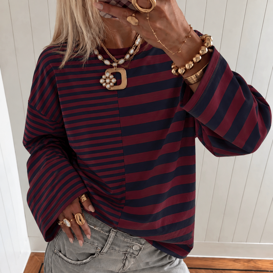 Hailey Striped Longsleeve Bordeaux & Navy