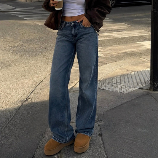 Low Waist Straight Leg Jeans Blue