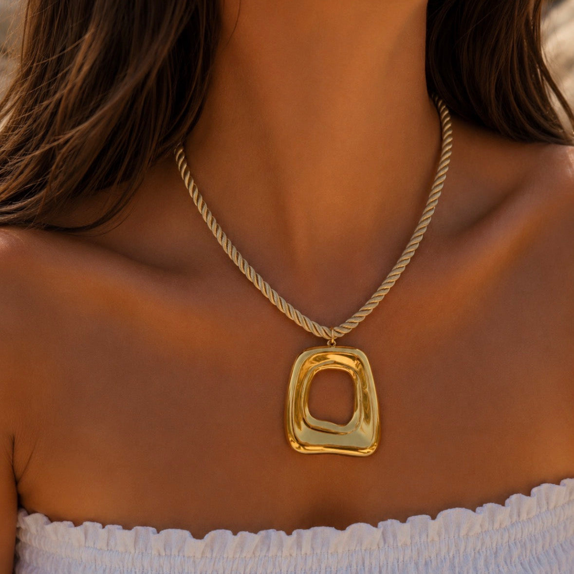 Square Necklace Beige