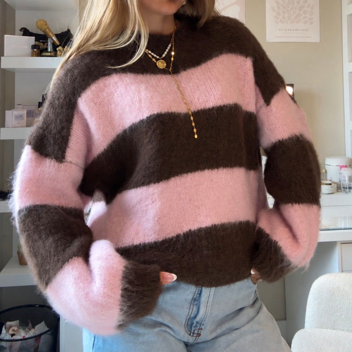 Milano Sweater Brown & Light Pink