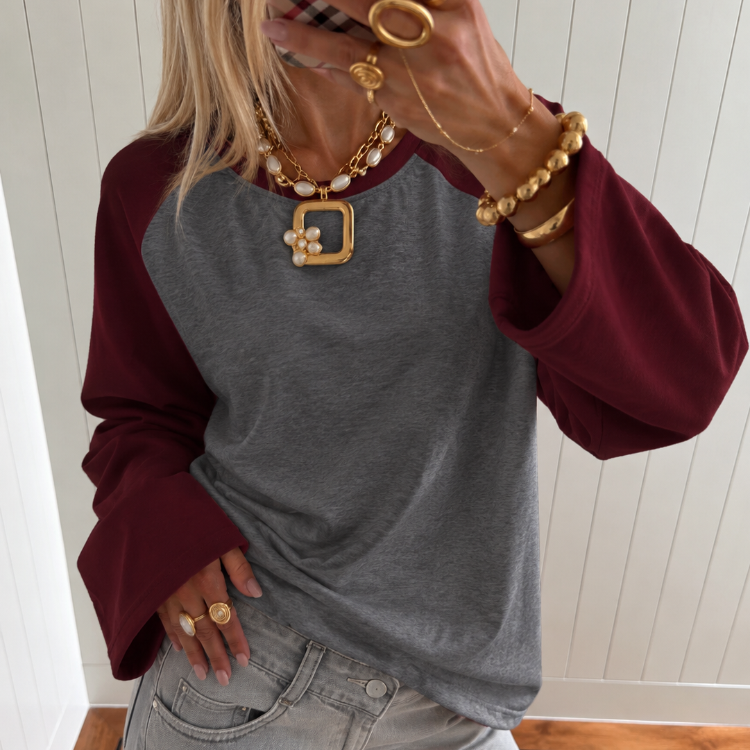 Billie Longsleeve Grey & Bordeaux