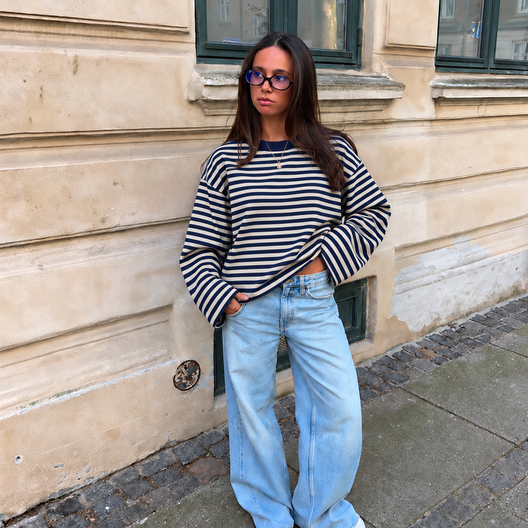 Louise Striped Longsleeve Navy & White
