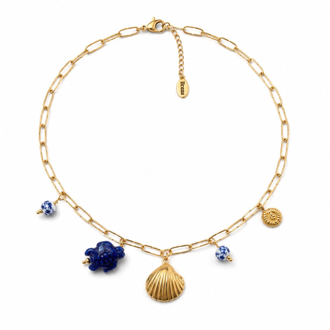 Seaside shell and turtle Necklace Gold