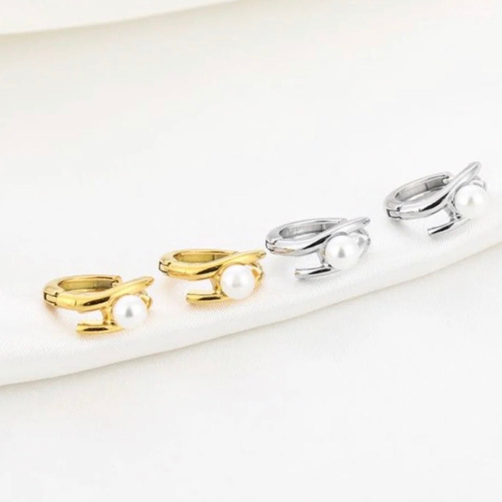 Mini Pearl Hoops Gold