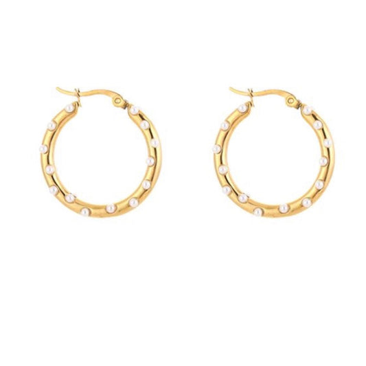 Mini Pearls Hoop Earring Gold