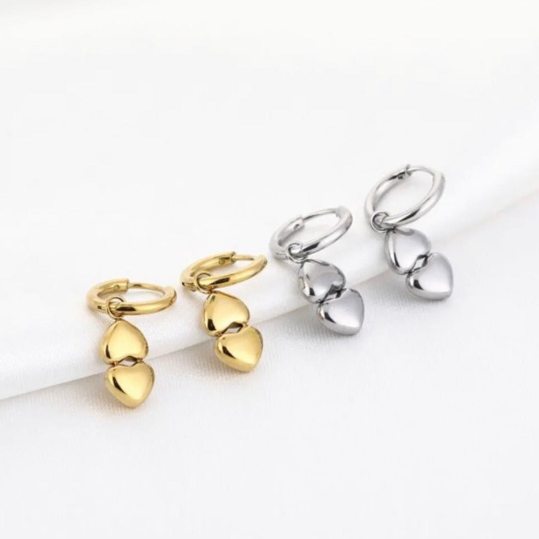 Double Hearts Earrings Silver