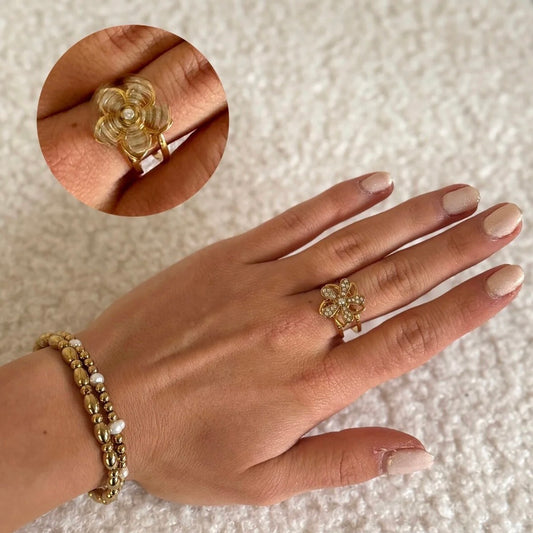 Sparkle Flower Anxiety Ring Gold