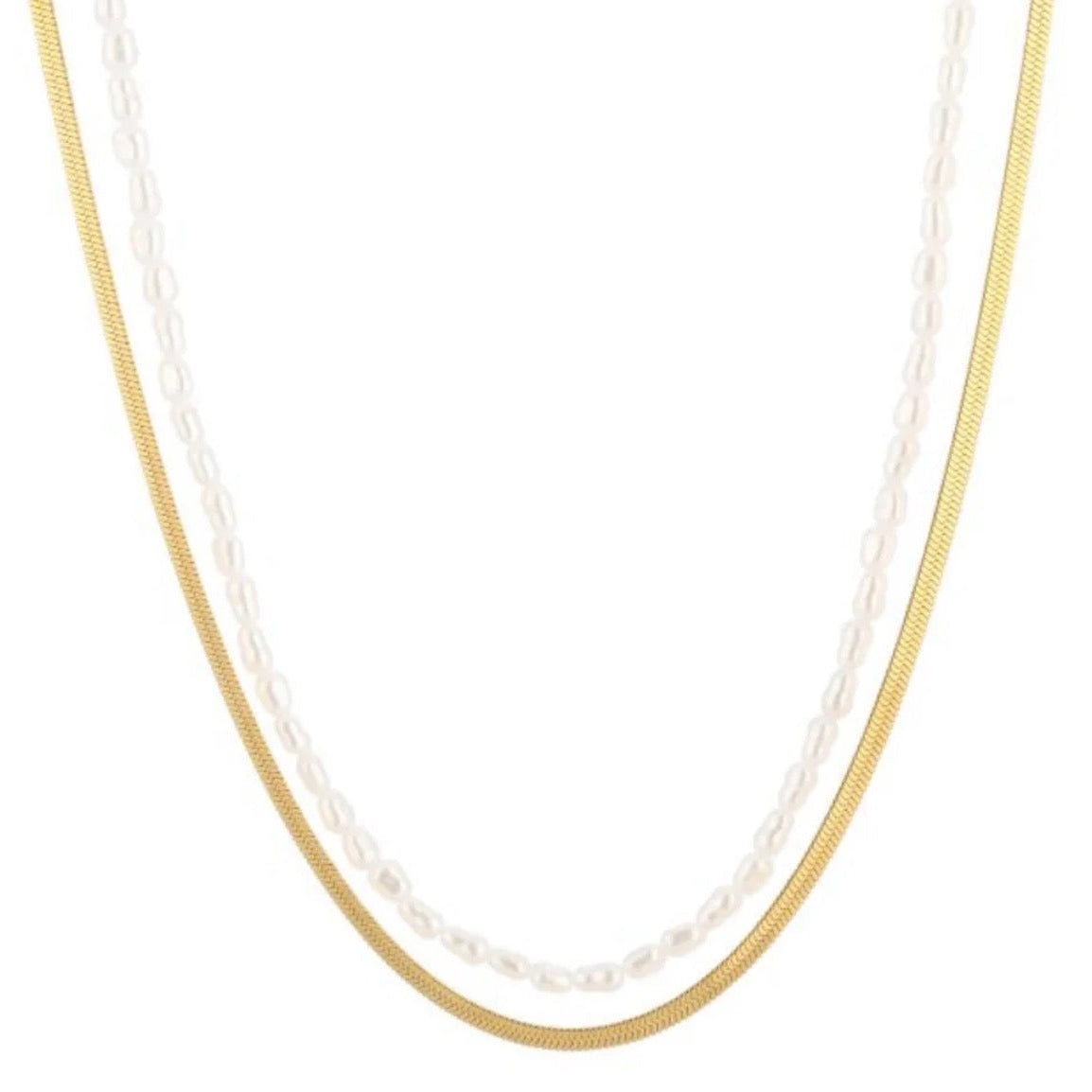 Plate & Pearls Necklace Gold