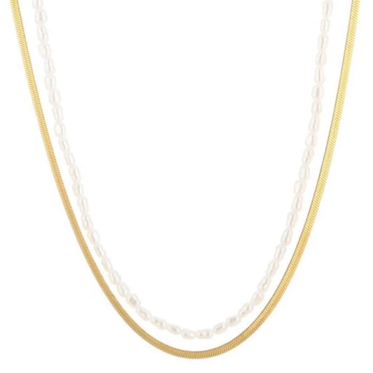 Plate & Pearls Necklace Gold