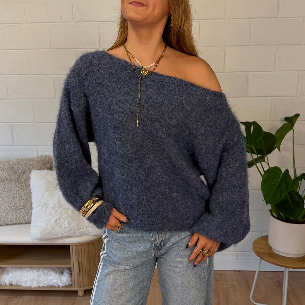 Elodie Off-Shoulder Sweater Denim