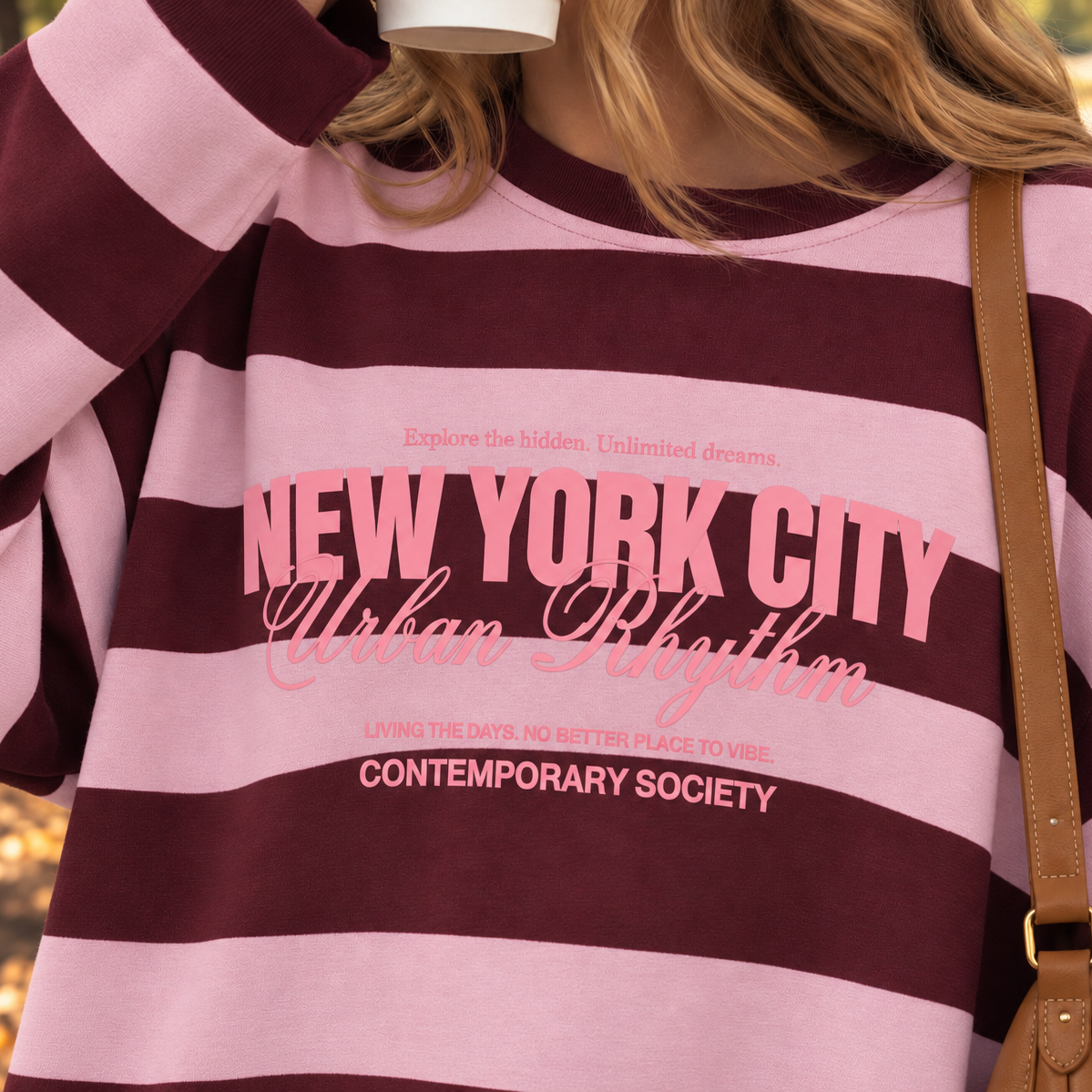 New York Striped Long Sleeve Bordeaux & Rose