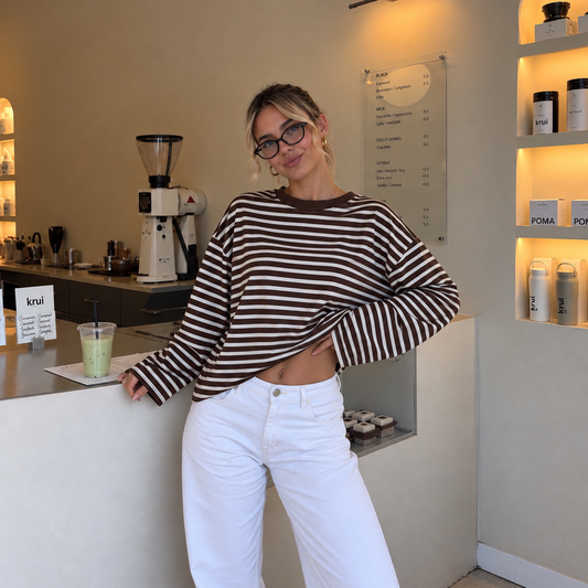 Louise Striped Longsleeve Brown & White
