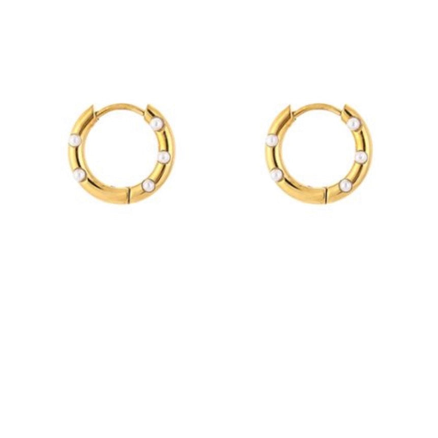 Small Mini Pearls Hoop Earrings Gold