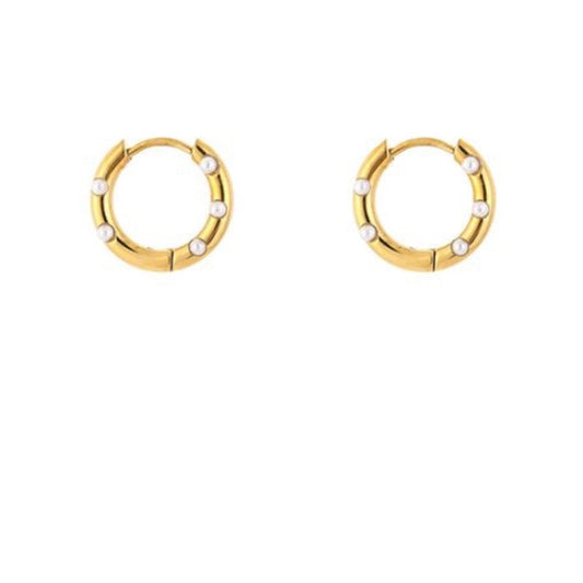 Small Mini Pearls Hoop Earrings Gold