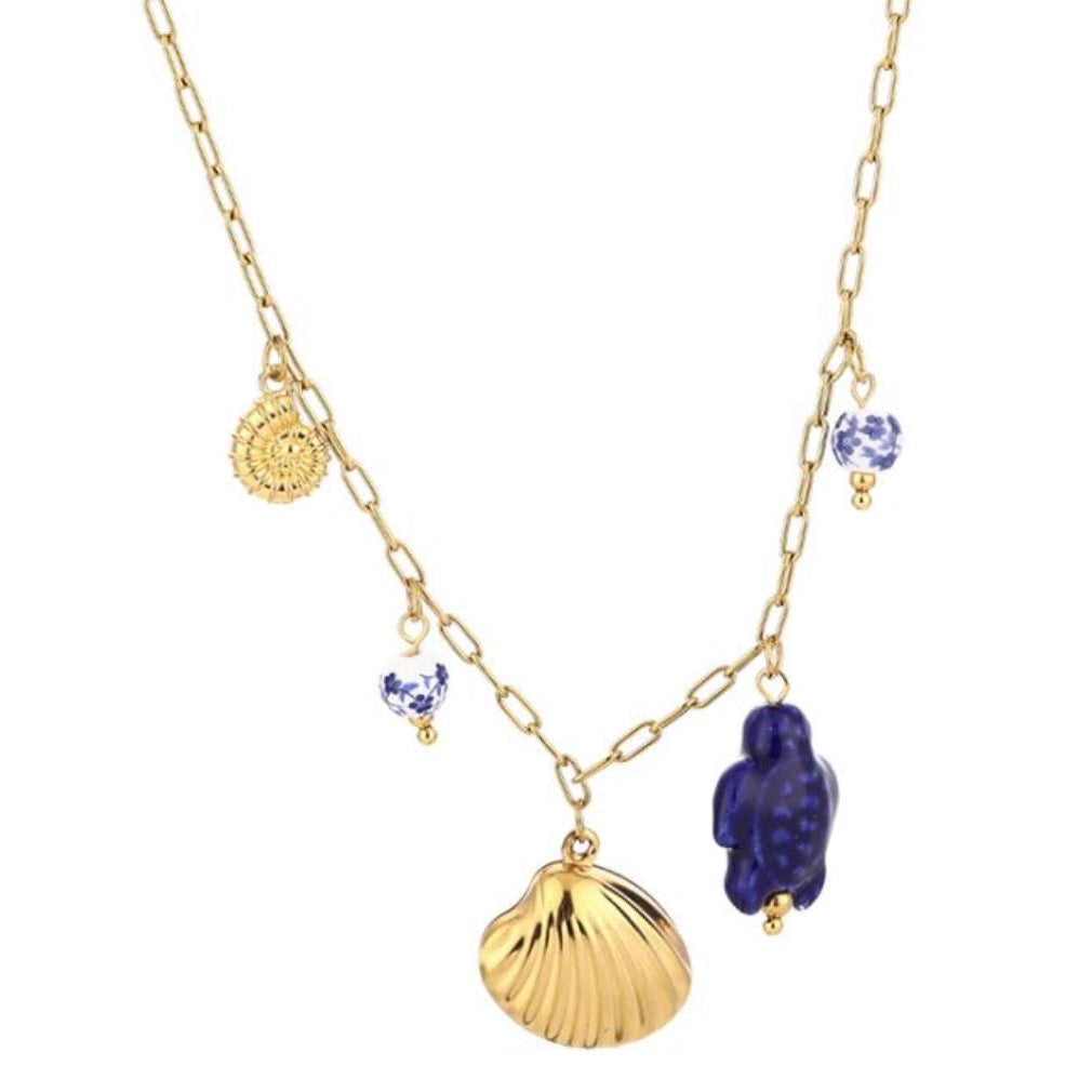 Seaside shell and turtle Necklace Gold