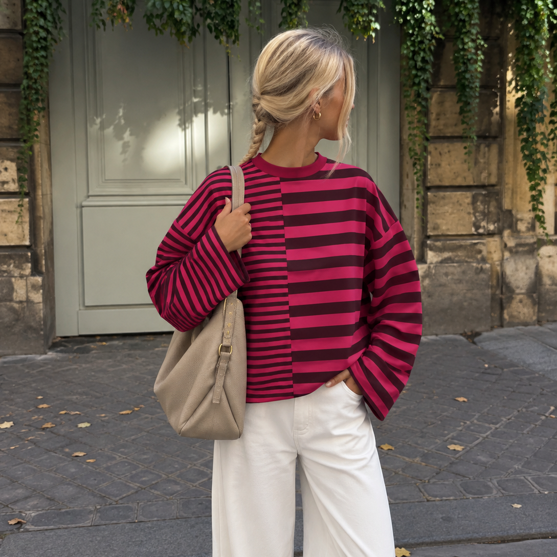 Hailey Striped Longsleeve Funchsia & Bordeaux