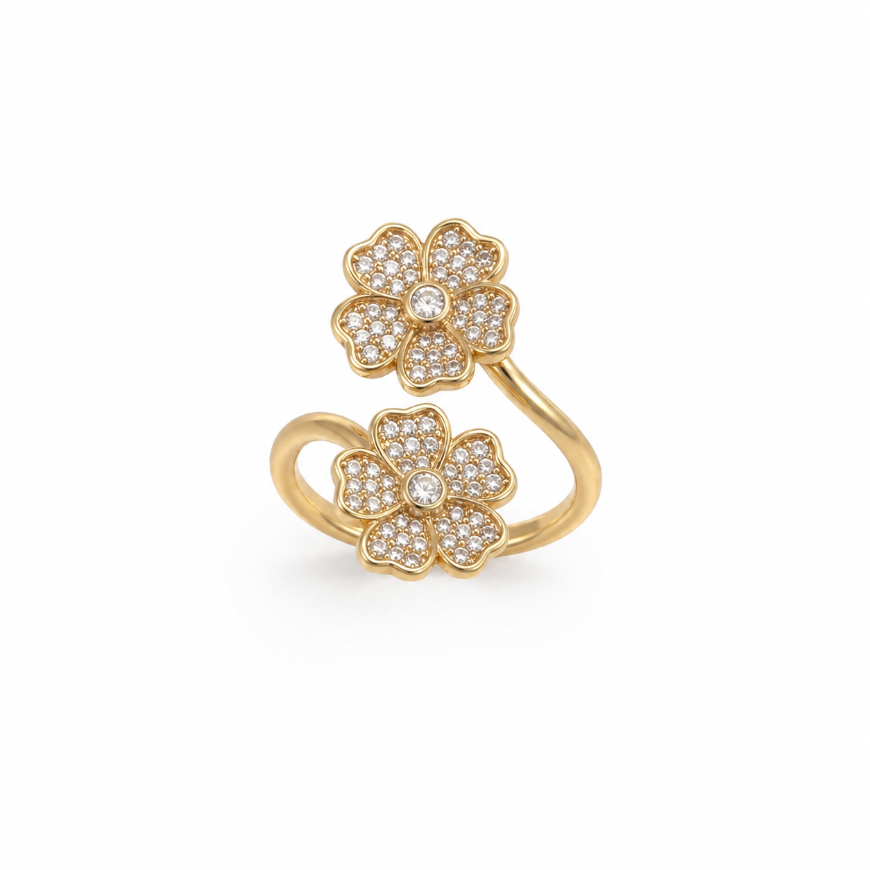 Double Flower Stones Ring Gold