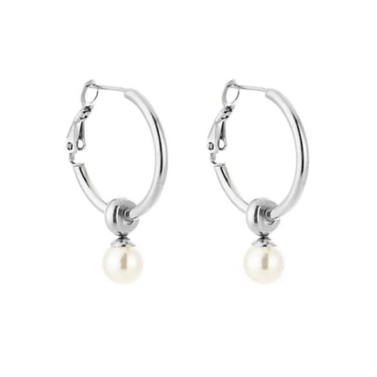 Pearl Hoop Earring Silver