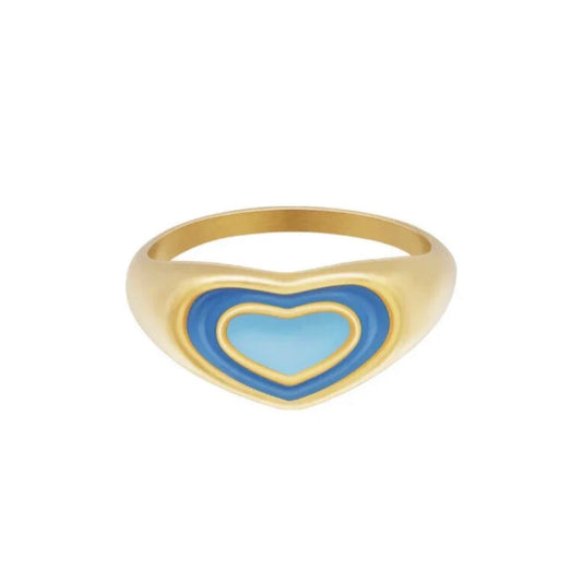 Seal Ring Heart  Gold & Blue