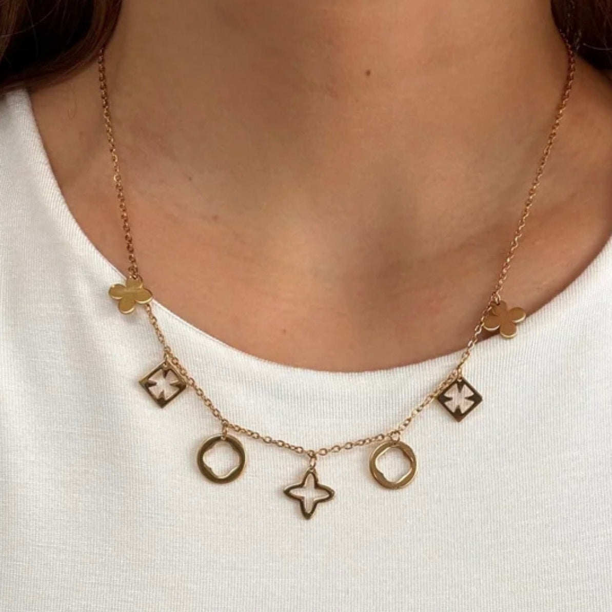 Multi Clover Necklace Gold