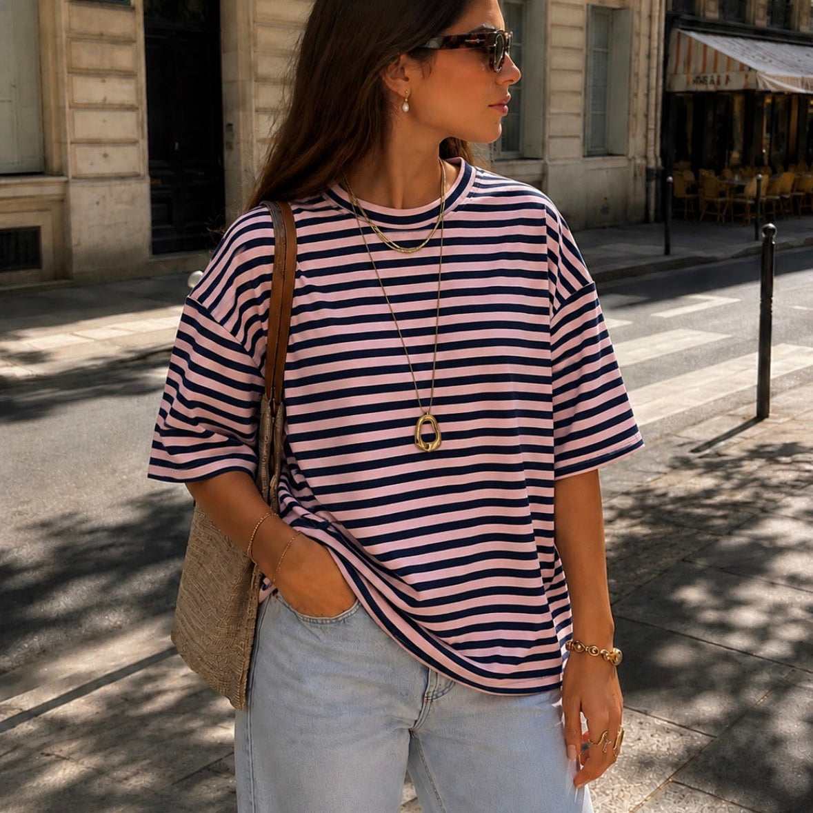 Eloise Striped T-shirt Sky Rose & Navy