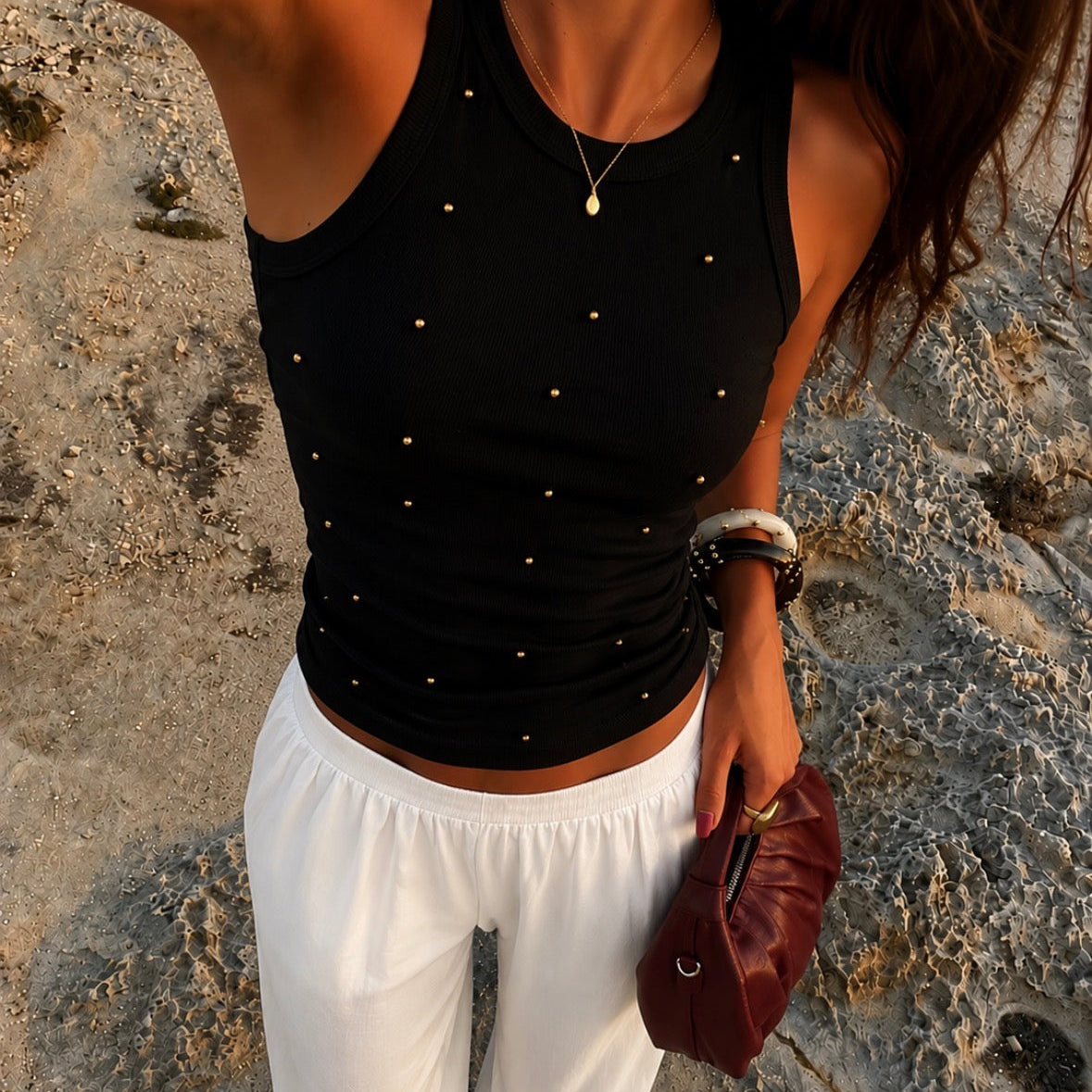 Golden Dots Top Black