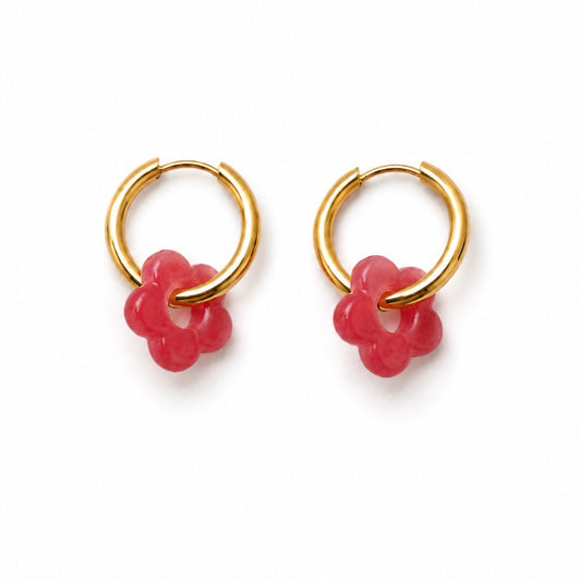 Pink Flower Earrings Gold