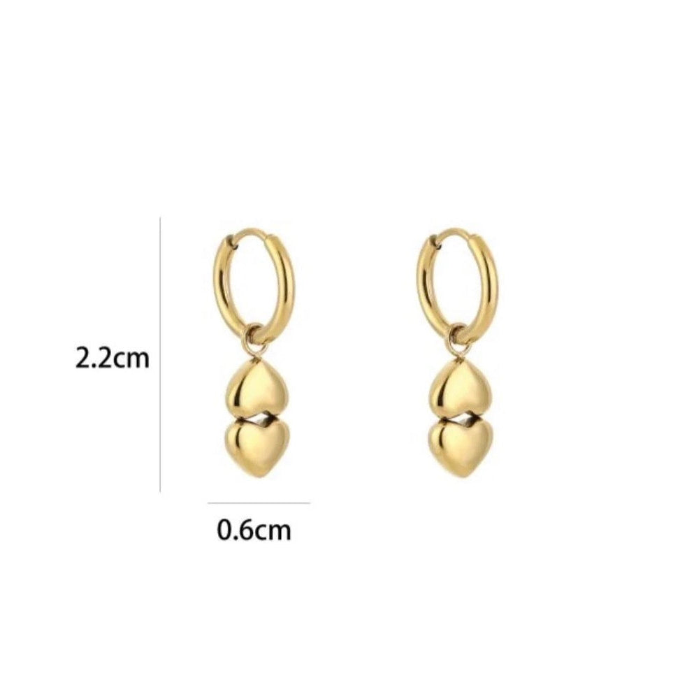 Double Hearts Earrings Gold