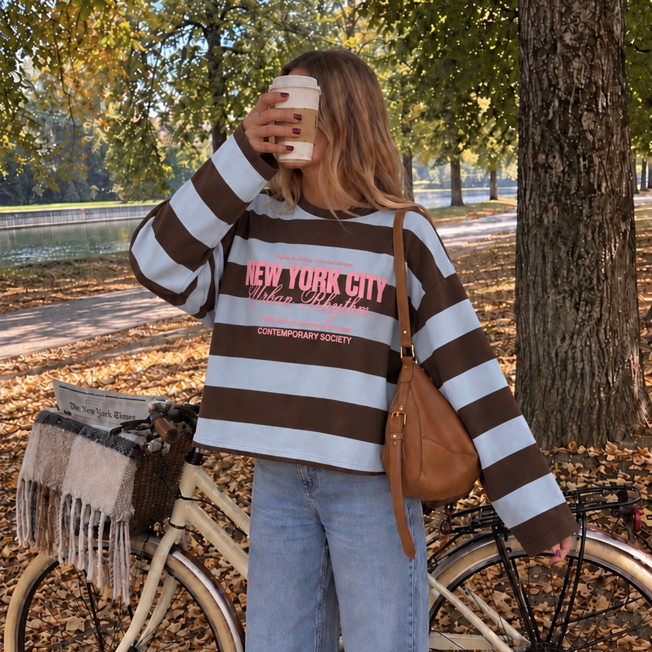 New York Striped Long Sleeve Brown & Blue
