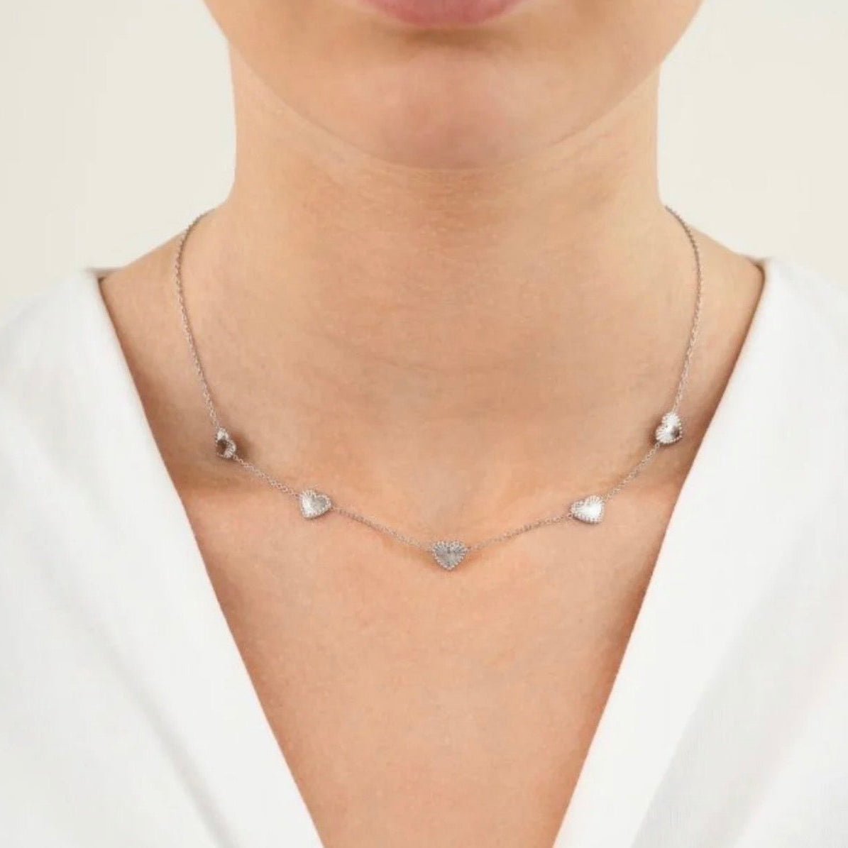 Multi Hearts Necklace Silver