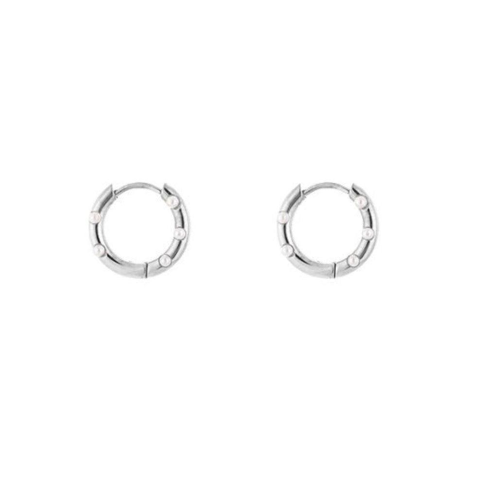 Small Mini Pearls Hoop Earrings Silver
