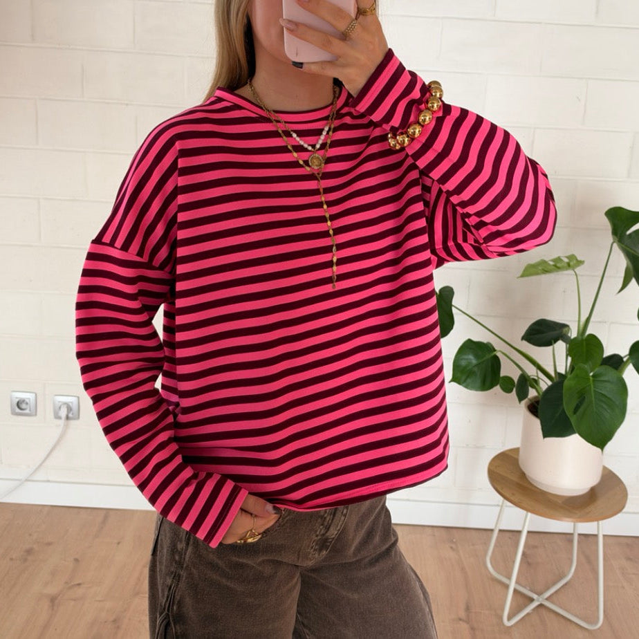 Lennie Striped Longsleeve Bordeaux & Neon Pink