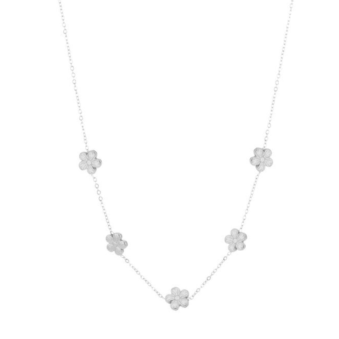 Multi Flower Necklace Silver