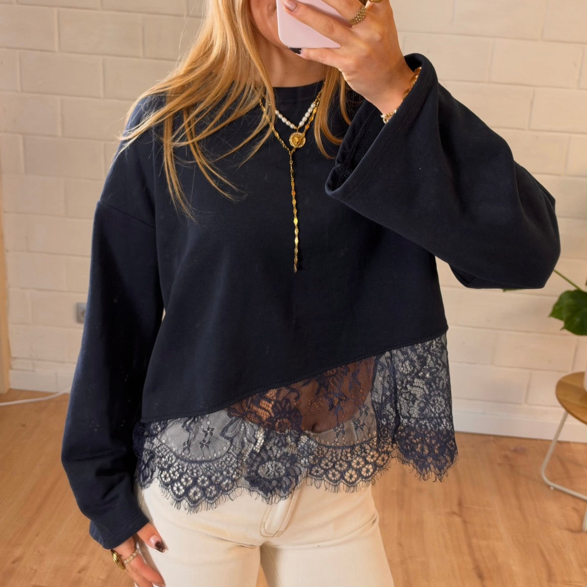 Lace Sweater Navy