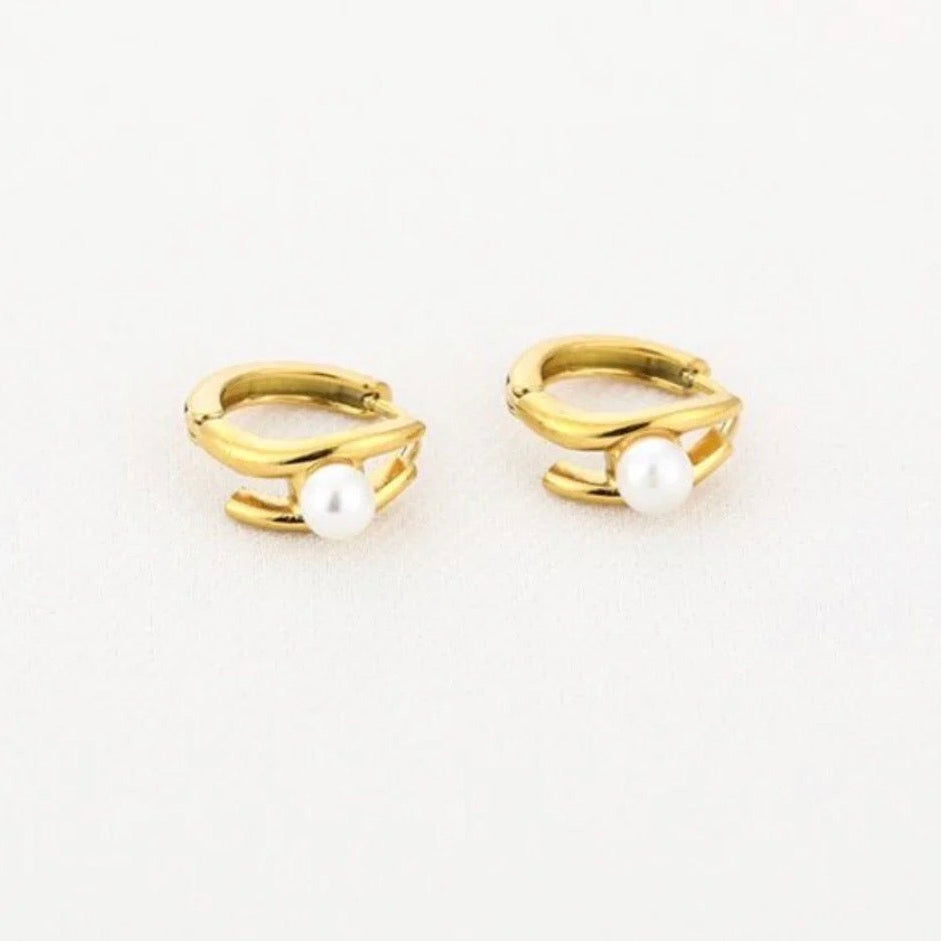 Mini Pearl Hoops Gold
