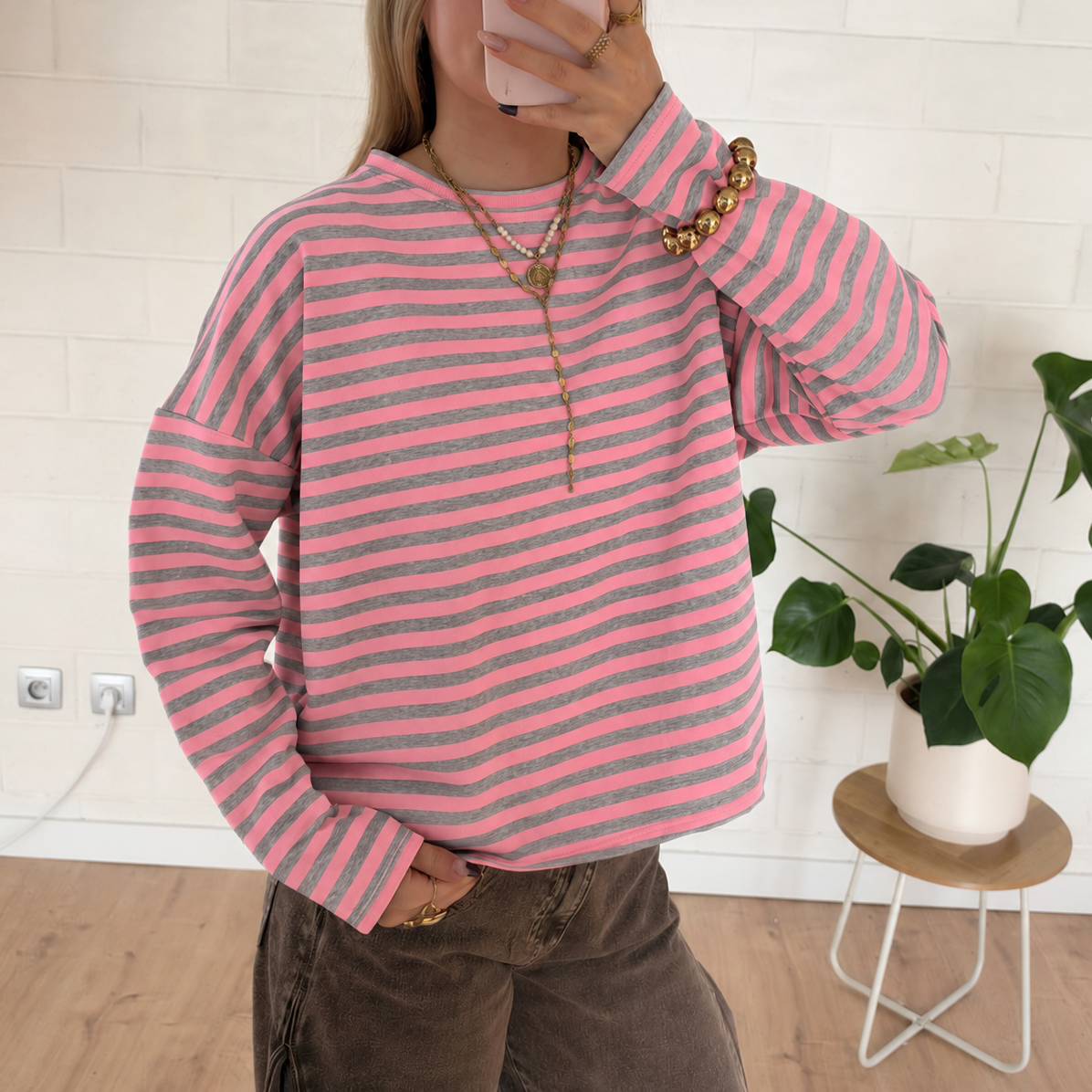 Lennie Striped Longsleeve Grey & Pink