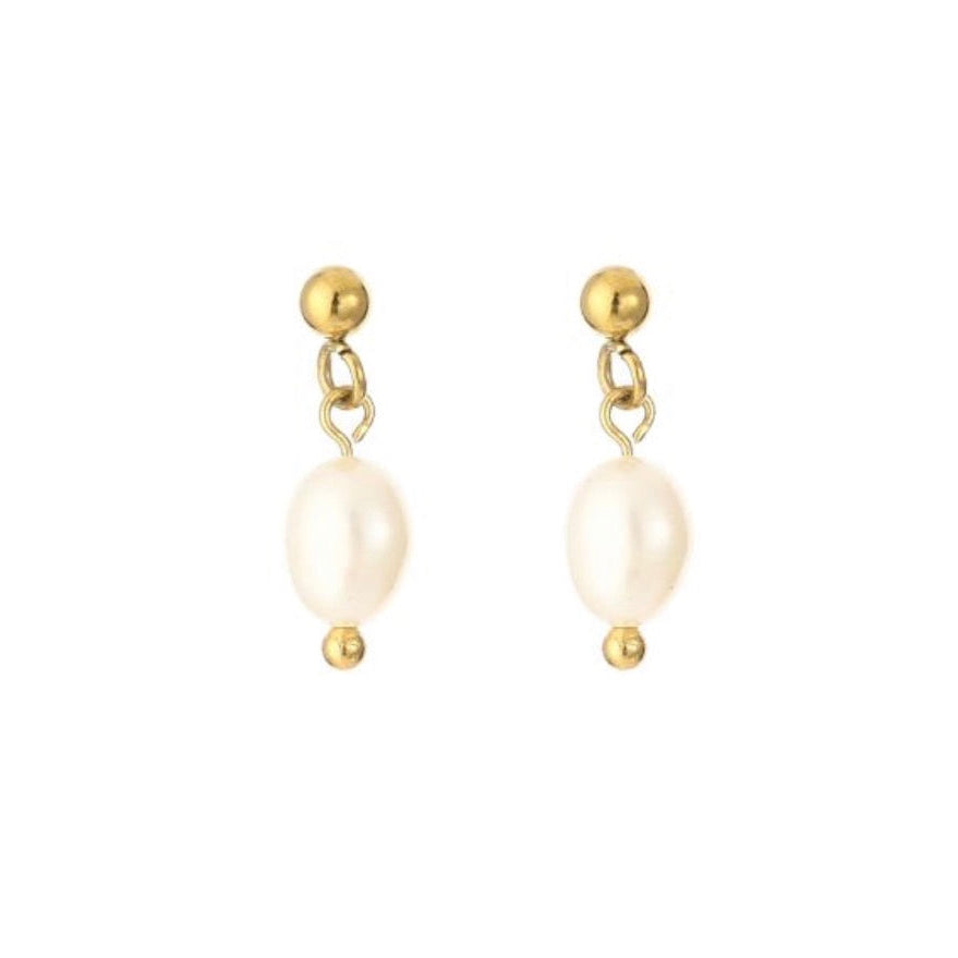 Dot and Pearl Stud Earrings Gold