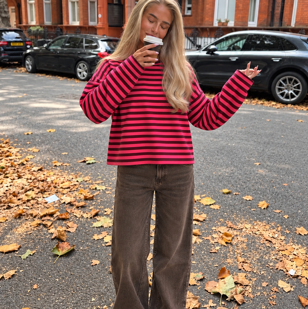 Lennie Striped Longsleeve Bordeaux & Neon Pink