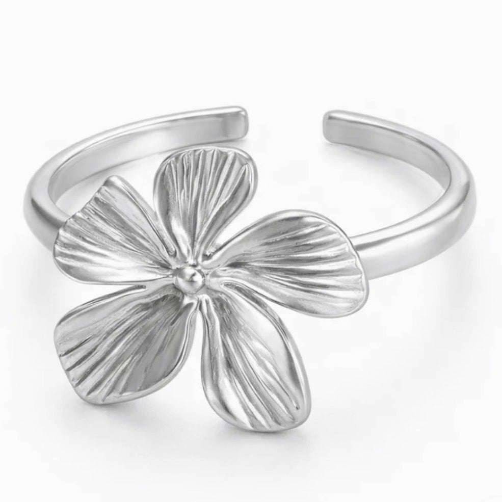 Poppy Flower Ring Silver