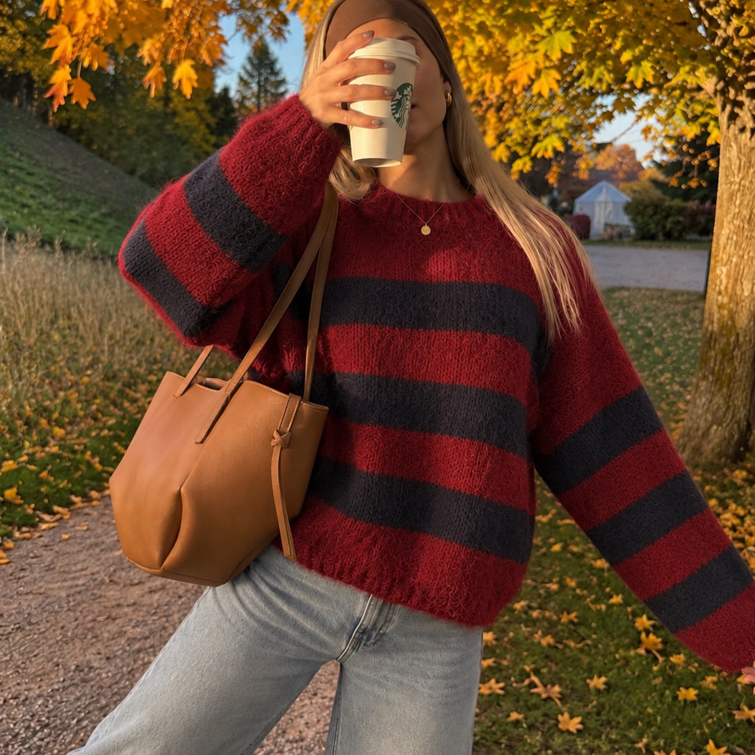 Millie Sweater Navy & Bordeaux