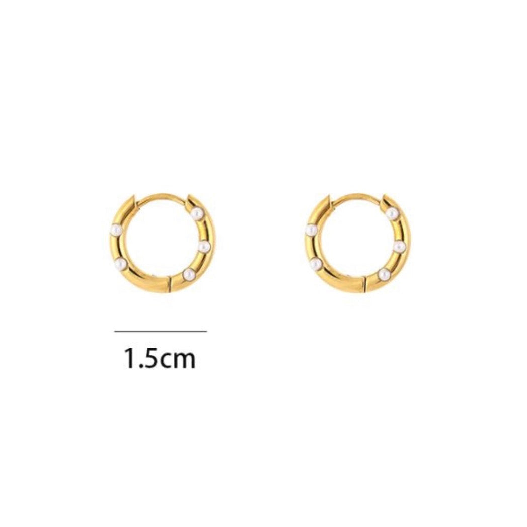 Small Mini Pearls Hoop Earrings Gold