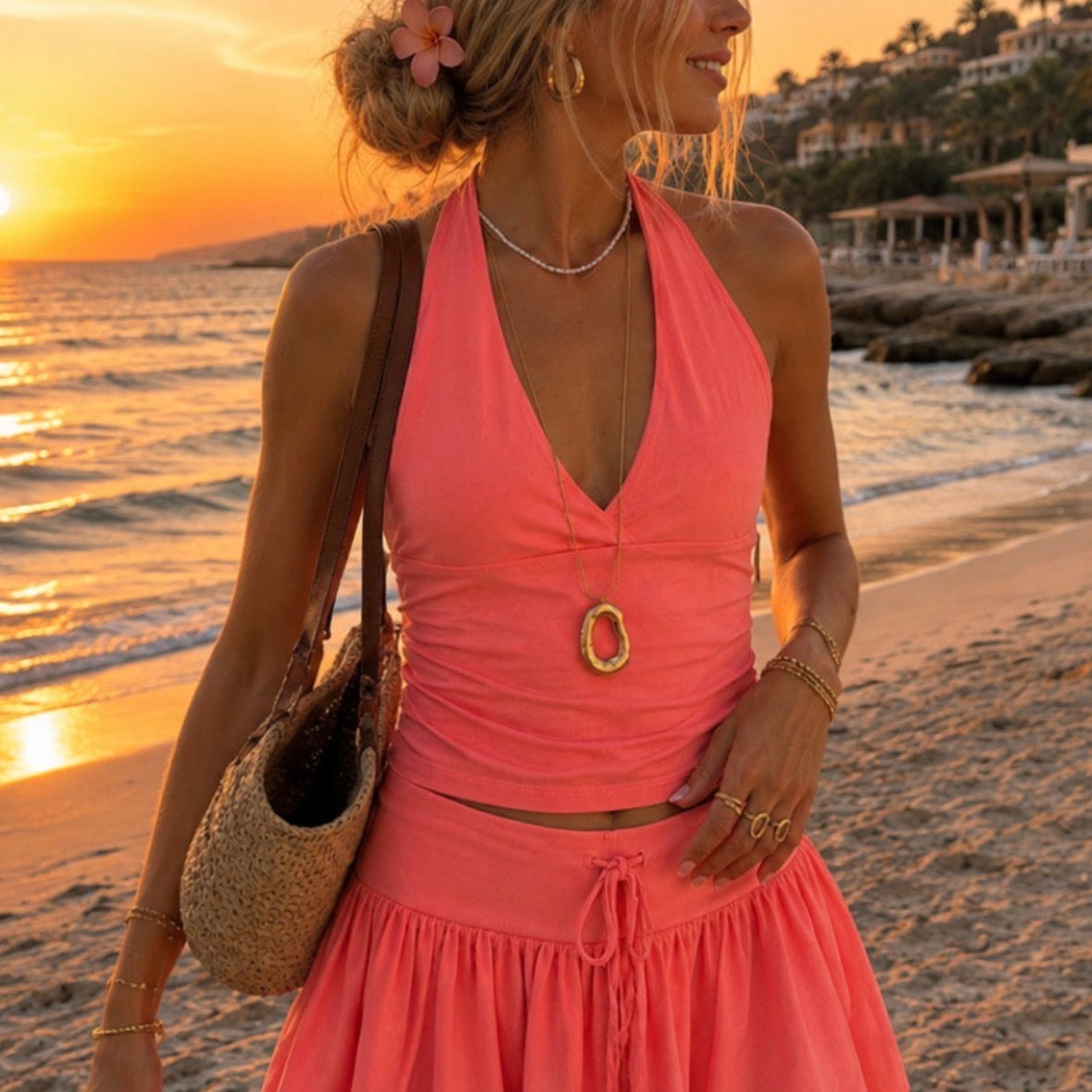 Zoë Halter Top Coral