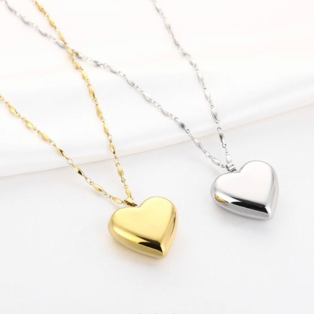Trendy Long Heart Necklace Silver