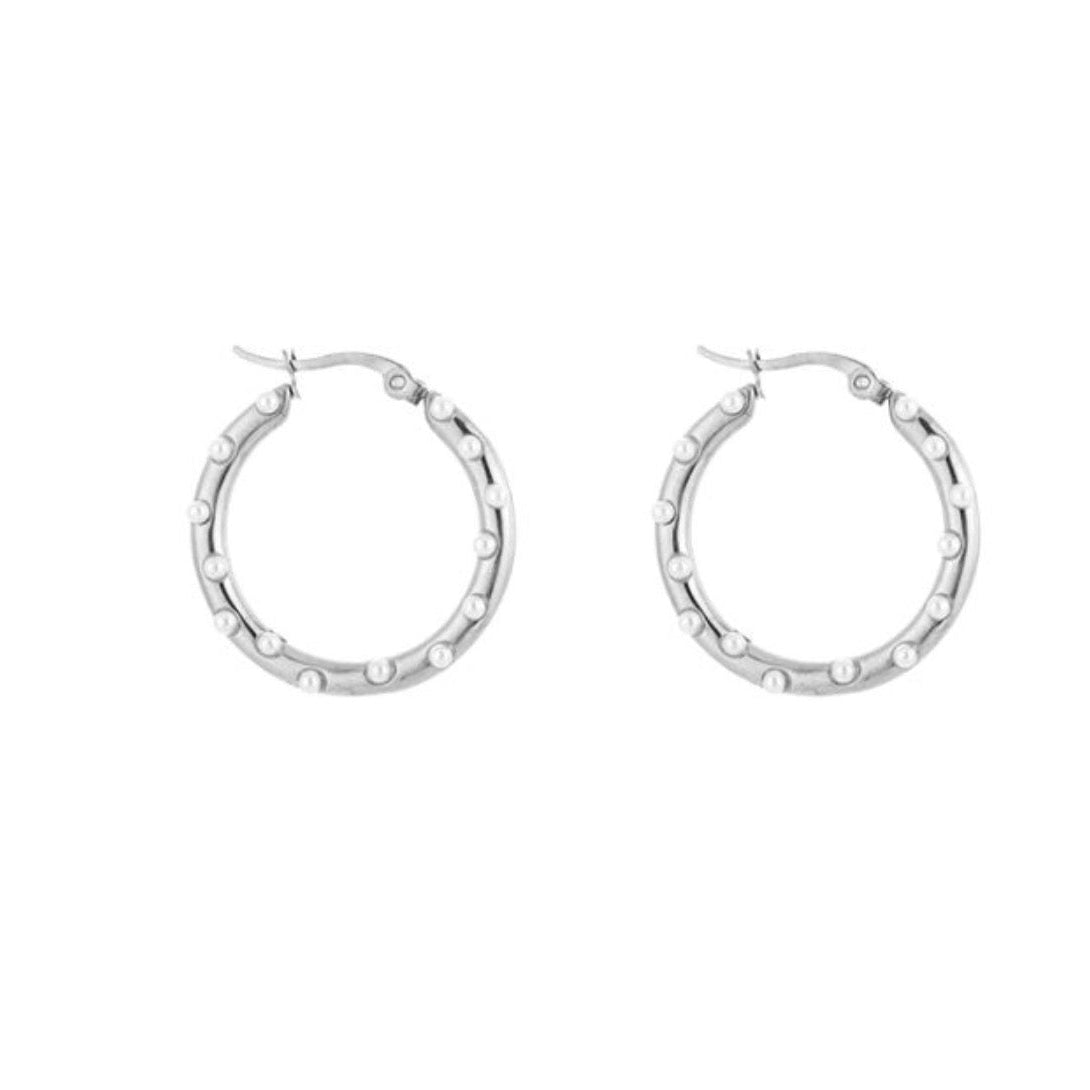Mini Pearls Hoop Earring Silver