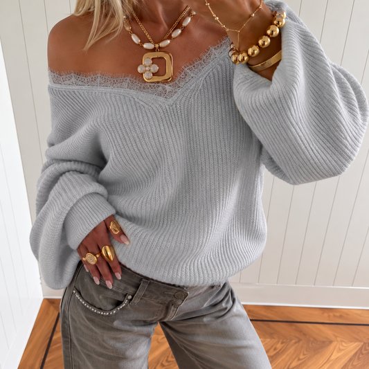 Bella Lace Sweater Grey