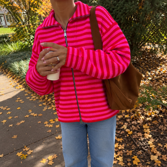 Marlow Striped Vest Red & Pink